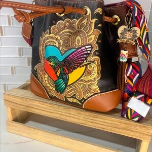 Mexican Artisan Vegan Leather Handmade Colorful Hummingbird Patterned Bag